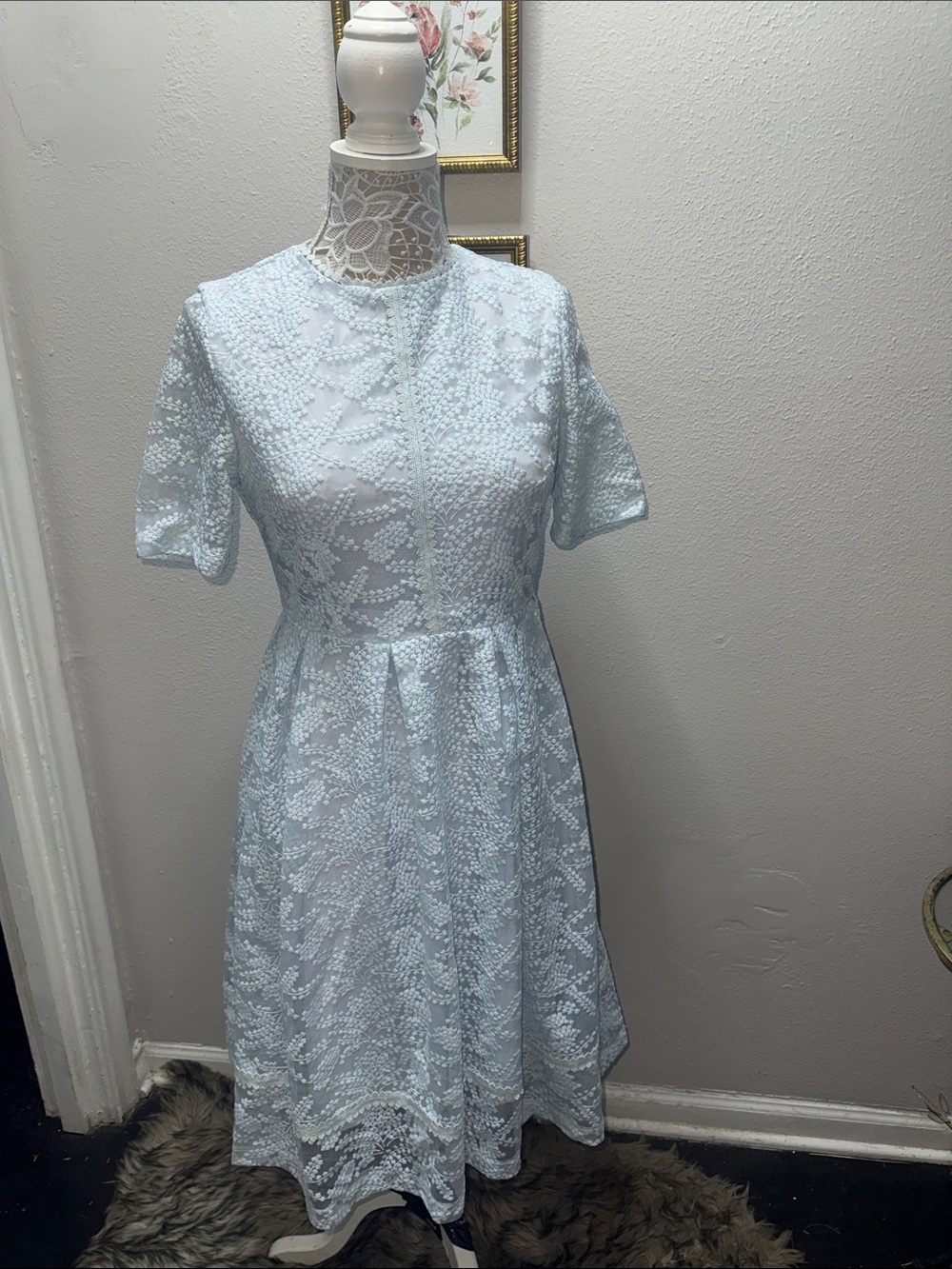 Rachel Parcell Pale Blue Lace Fit-and-Flare Midi Dress